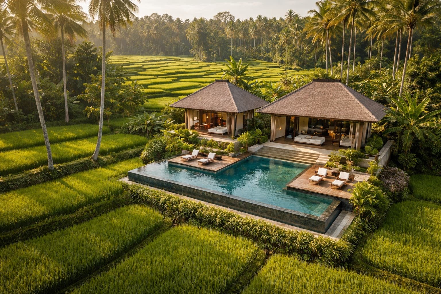 Villa met zwembad tussen de rijstvelden op Bali